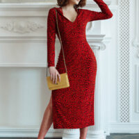 Платье красное с капюшоном принт леопард